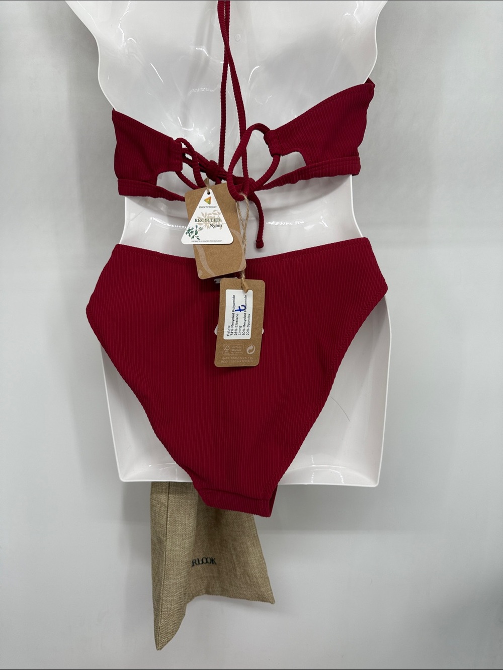 Red Ribbed Cutout Bikini Set - Picture 5 of 9